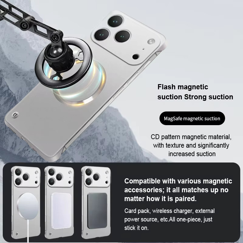 szHAIyu Magnetische Rahmenlose PC-Handyhülle in Silber für iPhone 11 bis iPhone 17 Pro Max mit MagSafe Kompatibilität und Matt-Finish - Bild 4