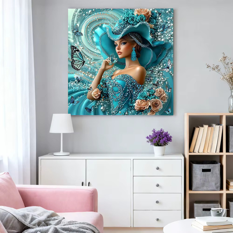 HUACAN Diamond Painting Set Frauenporträt mit Blumen als Wanddekoration in Multicolour, B/T/H: 20 x 20 x 20 cm - Bild 2