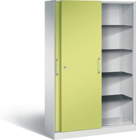 C+P Schiebtürenschrank Asisto aus Stahl mit Schloss und internen Regalen, Front Viridingrün, Korpus Lichtgrau, H x B x T: 198,0 x 120,0 x 43,5 cm - Bild 1