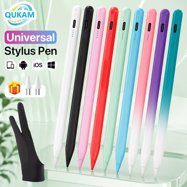 Qukam Universeller Magnetischer Stylus-Stift mit 4 LED-Batterieanzeigern und Typ-C für iOS, Android und Windows Tablets, Handschuhkompatibel inklusive 2 Ersatzspitzen - Bild 1