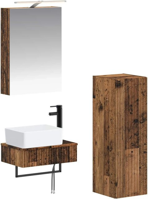 vidaXL Badezimmerschrank-Set 4-teilig in Altholz-Optik Braun mit LED-Beleuchtung, B/T/H: 50 x 14,5 x 70 cm - Bild 1