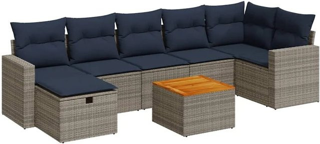 vidaXL 8-tlg. Garten-Sofagarnitur in L-Form aus grauem Poly-Rattan mit Kissen und pulverbeschichtetem Stahlgestell - Bild 1
