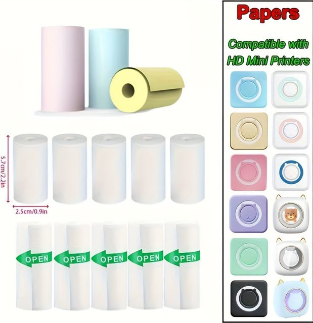 Selbstklebendes Thermo Etikettenpapier für Mini Drucker und Sofortbildkameras, 57 x 25 mm, Mehrfarbig, 3 oder 5 Stück - Bild 1