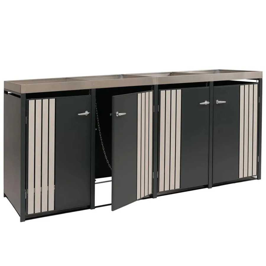 MCW 4er-Mülltonnenverkleidung O67 Mülltonnenbox mit Pflanzkasten aus Metall in Anthrazit Holzoptik hell, B/T/H: 260 x 125 x 84 cm - Bild 2