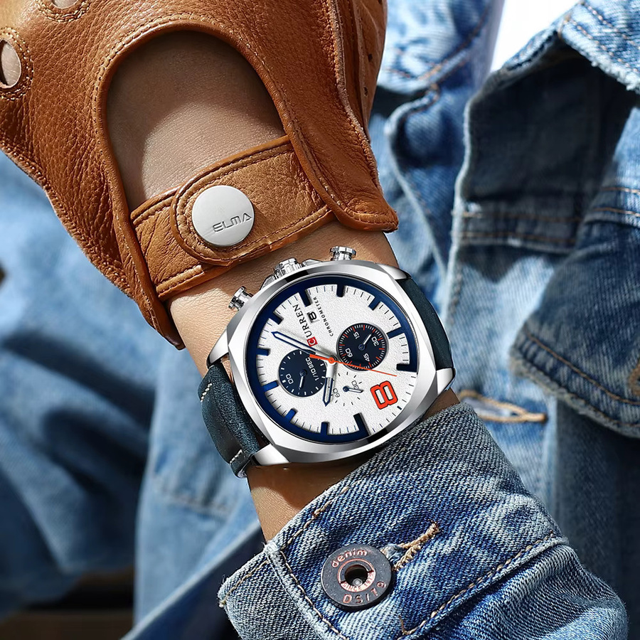 CURREN Chronograph Armbanduhr, Quarz, Leder, Herren - Bild 6