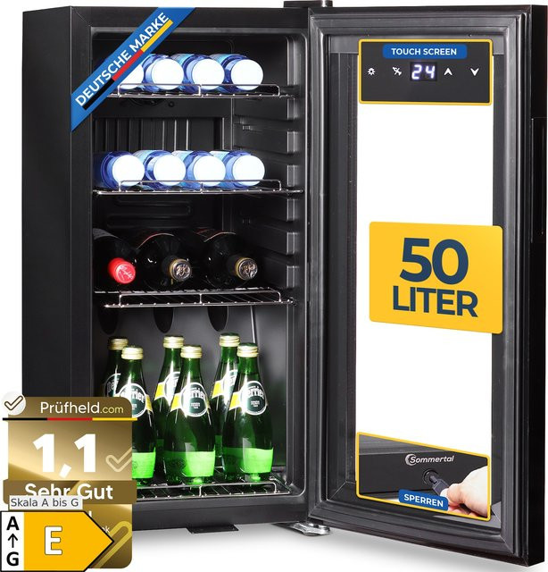 Sommertal Getränkekühlschrank GK 50 Schwarz mit LED, Touchscreen und Schloss, 50 l - Bild 1