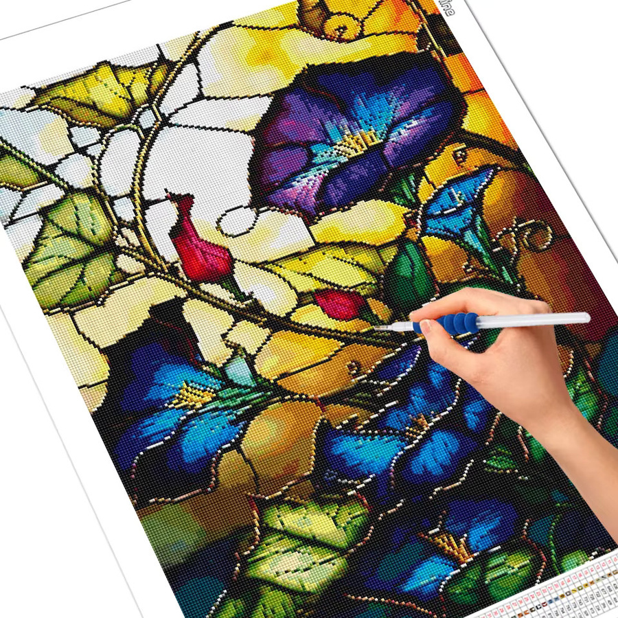 EverShine Diamantmalerei Blumenmotiv Pfingstrose und Tulpe als Mosaik-Glasmalerei in Mehrfarbig, Durchmesser: 20 cm, Höhe: 30 cm - Bild 2