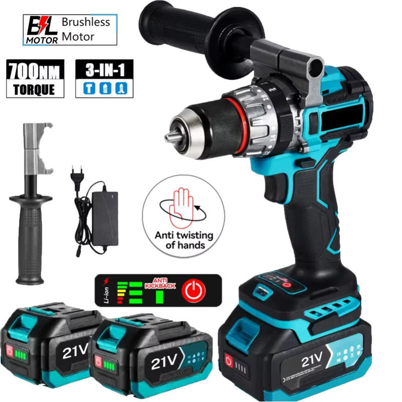 Makita 2-Gang Bürstenloser Elektrischer Schlagbohrer und Kabelloser Akkuschrauber mit 13mm Bohrfutter in Blau für Makita LXT Akkus - Bild 1