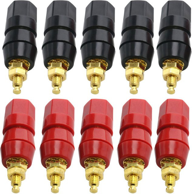SHWB 5er Set Lautsprecher Stecker Banana Banana-Terminals in Rot und Schwarz als Anschlussadapter für Verstärker und Power Junctions - Bild 1