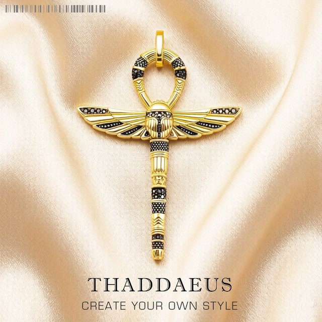 Thaddaeus Anhänger, goldener Skarabäus, Ankh-Kreuz, 925 Silber, Unisex - Bild 1