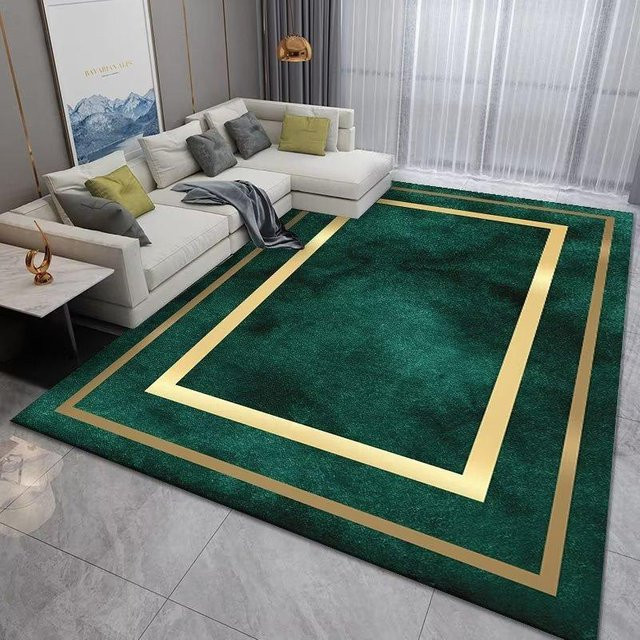 Karpetti Wohnzimmerteppich Modern Geometrisch in Grün und Gold, Waschbarer Flauschiger Teppich für Schlafzimmer und Wohnzimmer, B/T: 120 x 80 cm - Bild 1