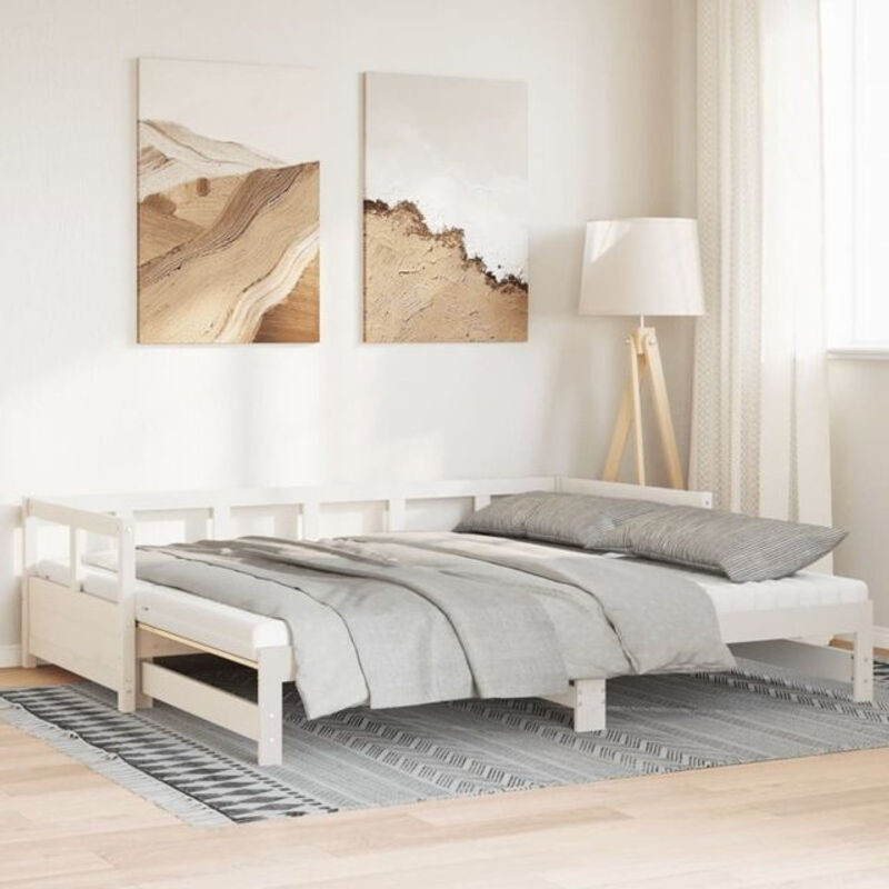 Ausziehbares Tagesbett aus Massivholz Kiefer mit Matratze von Vidaxl in Weiß oder Rosa, B/T/H: 90 x 200 cm - Bild 1