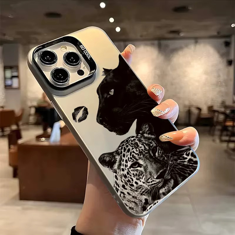 Silberne Handyhülle mit Leopardenmuster für Apple iPhone Modelle, galvanisiertes Design - Bild 2