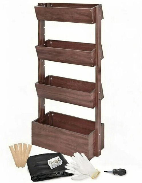 TTL GARDEN 4 Etagen Hochbeet Vertikalbeet aus Holz in Braun, B/T/H: 140 x 85 x 45 cm - Bild 1