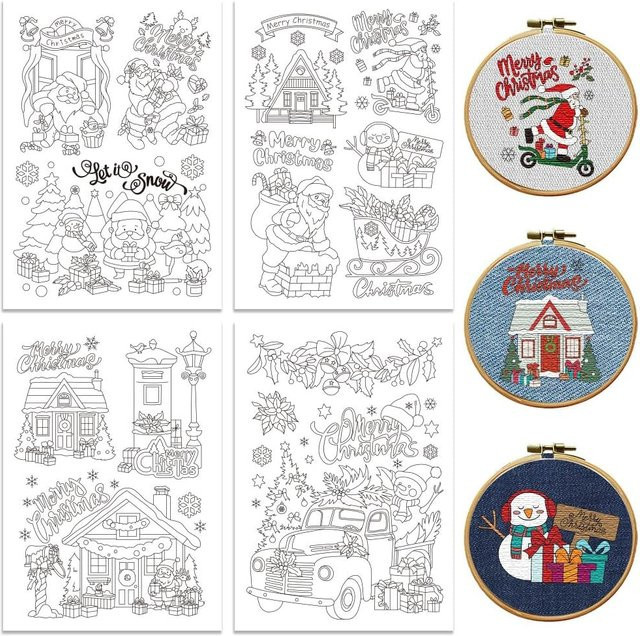 4-Blatt Weihnachts-Stickerei-Stabilisator aus wasserlöslichem, selbstklebendem Papier in Weiß für Deine festlichen Heimwerkerprojekte - Bild 1