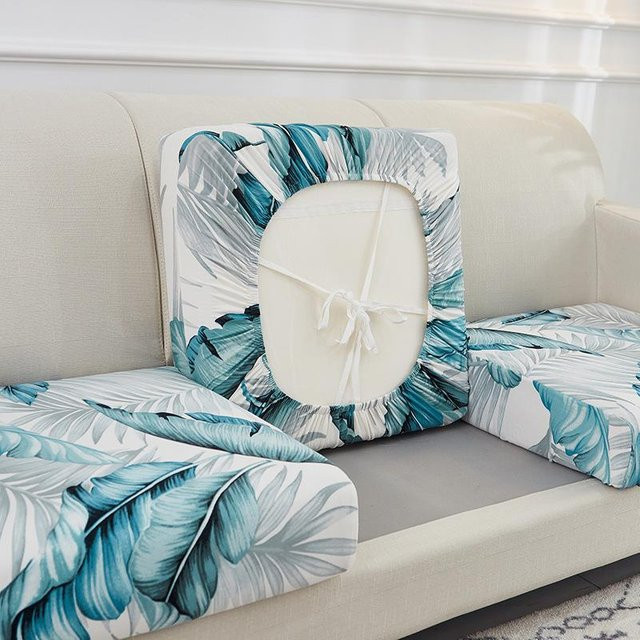 FebEr Elastische Sofa-Sitzkissenbezüge für Ecksofas in Blau mit geometrischem Design, L-förmige Chaiselongue-Schonbezüge - Bild 1