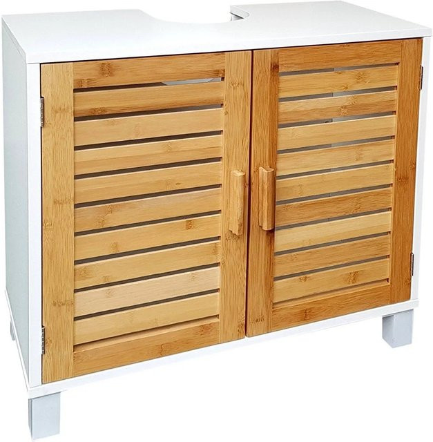 Osoltus Bad Waschbecken Unterschrank Kopenhagen aus Bambus und MDF in Weiß und Braun, B/T/H: 60 x 30 x 60 cm - Bild 1
