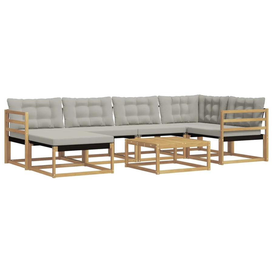 vidaXL Outdoor-Sofagarnitur 7-teilig aus Akazienholz mit Textilene-Polstern in Weiß und Grau, B/T/H: 79 x 79 x 37 cm - Bild 2