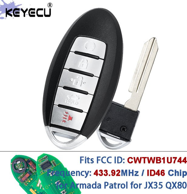KEYECU ID46 Chip Schlüsselloser Fernbedienungsschlüssel für Nissan Armada Patrol und Infiniti JX35 QX80, 433,92MHz, Schwarz - Bild 1