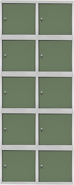 PROREGAL Blocky Schließfachwürfel Set aus 10 Stück mit Drehriegelschloss für Vorhängeschlösser, Farbe: Lichtgrau/Grün, B/T/H: 40 x 40 x 40 cm - Bild 1
