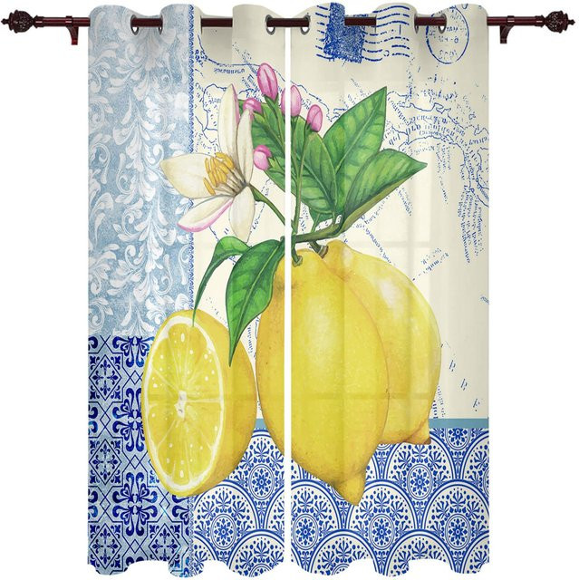 Super Six Vorhang mit Grapefruit und Zitrone Aquarellmuster in Gelb, halbtransparent, Breite: 135 cm, Höhe: 60 cm - Bild 1