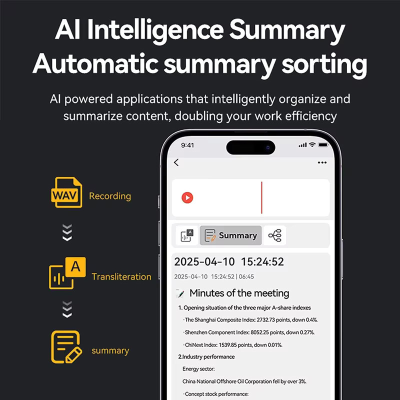 luxuglow AI Voice Recorder mit ChatGPT-Unterstützung für Transkription und Zusammenfassung, Black - Bild 4