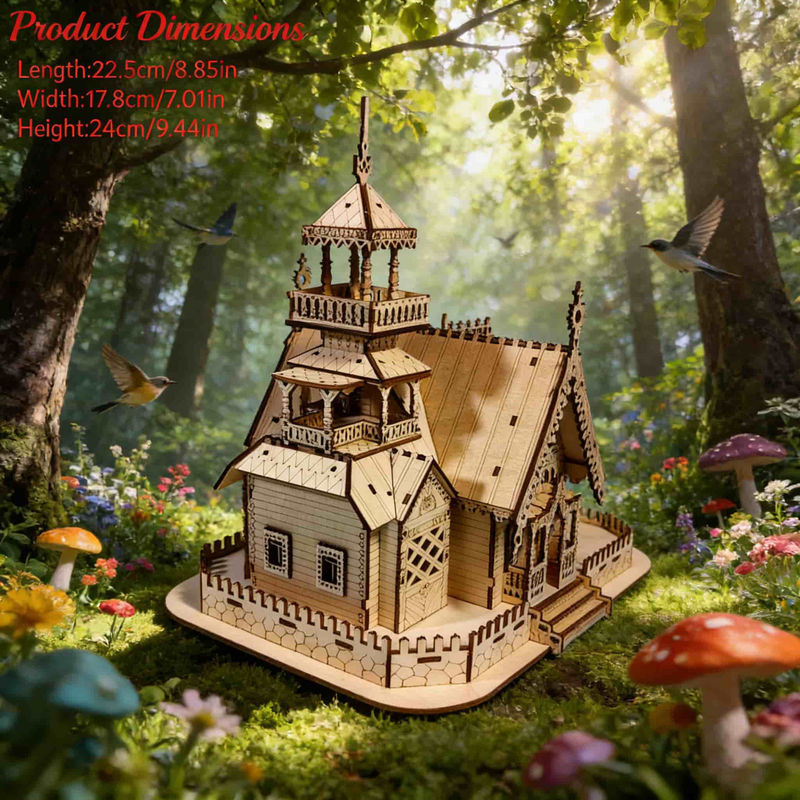 3D Holzhaus Puzzle DIY Miniaturbausatz von Wucifang Bags in Weiß - Bild 2