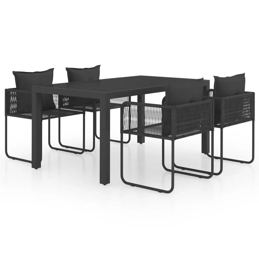 Furnicato Garten Essgruppe Schwarz mit Tisch und 4 Stühlen inklusive Kissen aus PVC-Rattan und WPC, Tisch B: 150 cm, T: 90 cm, H: 74 cm - Bild 2