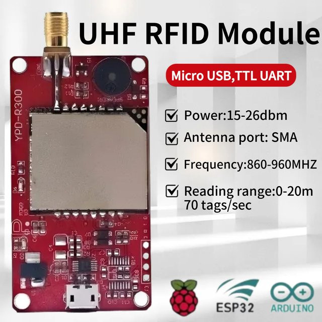 ultrarfid R300 UHF-RFID-Lesemodul mit 0-9 dBi Langstreckenantenne für ESP32, Raspberry Pi und Arduino via TTL UART in Rot - Bild 1