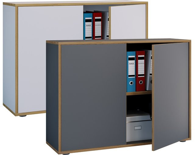 VCM Büroschrank Salia Aktenschrank aus Holz mit zwei Drehtüren in Grau, Breite: 100 cm, Höhe: 74 cm, Tiefe: 33 cm - Bild 1