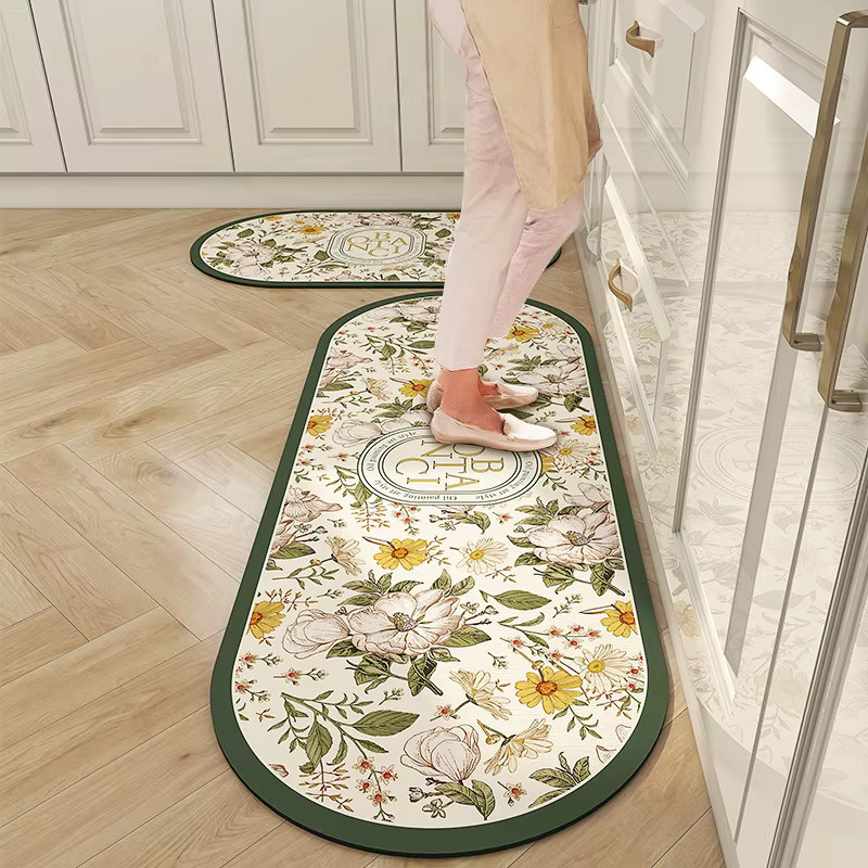 VIKAMA Retro-Kieselgurteppich mit floralem Design, wasserabsorbierend und rutschfest, Mehrfarbig, B/T: 60 x 40 cm - Bild 1