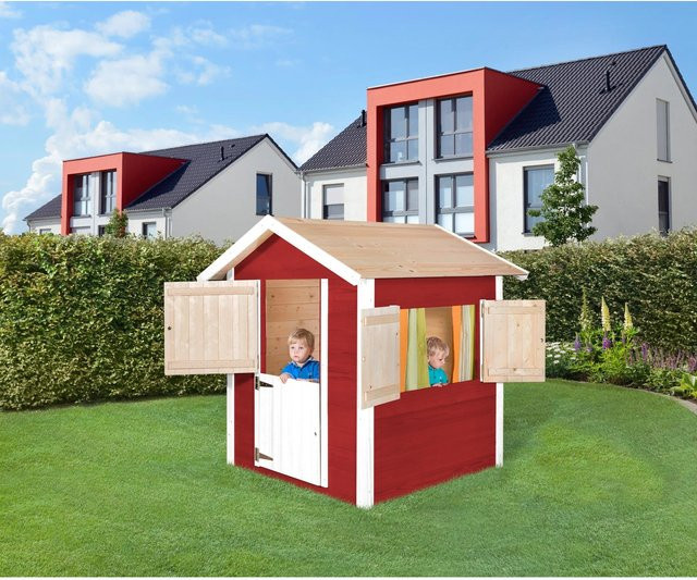 WEKA Kinderspielhaus Drachenhöhle Tabaluga aus Holz in Rot-Weiß, B/H/T: 144 x 154 x 153 cm - Bild 1