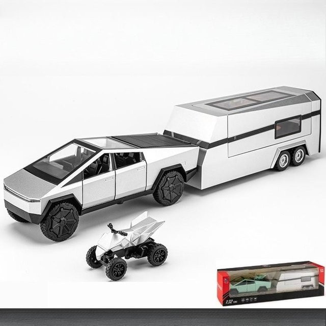 Linyi toy car Pickup Wohnmobil mit Motorrad Reiseanhänger, Modell, 1:32, Metall, ab 4 Jahren - Bild 1