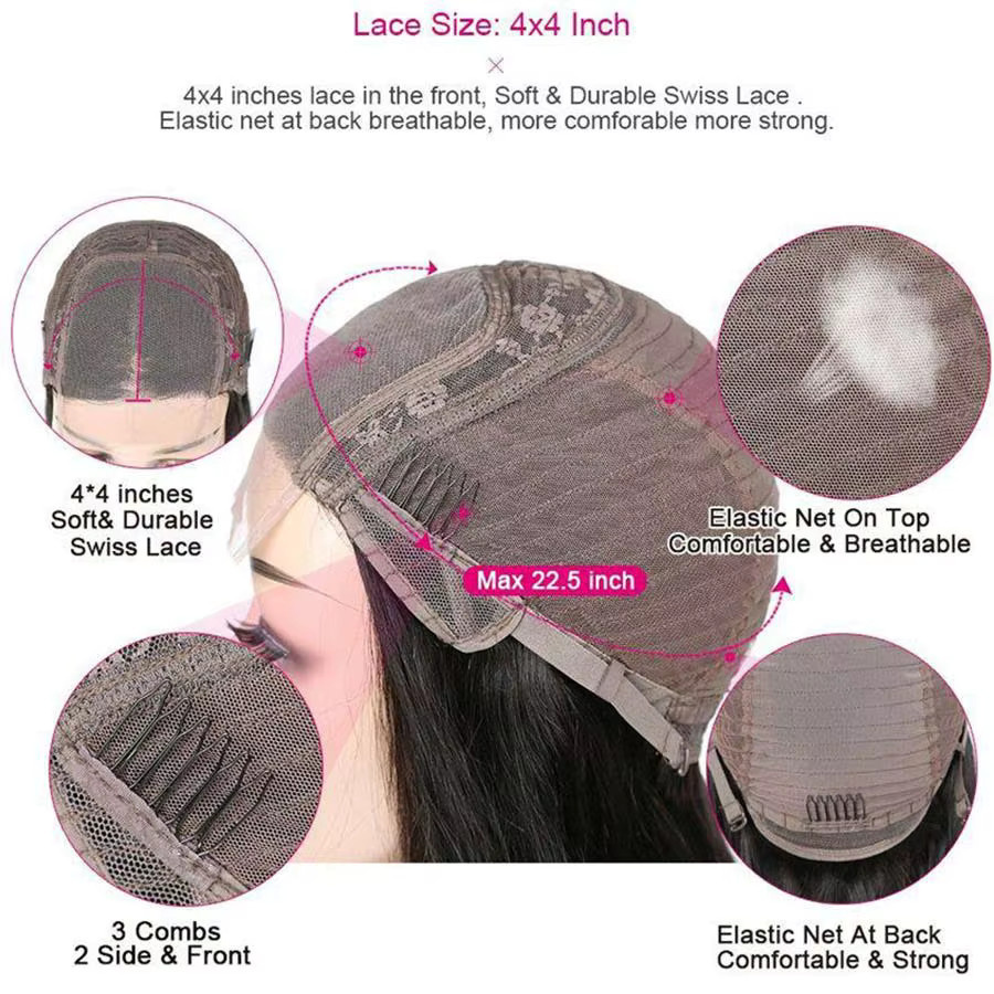 HairUGo Bouncy Curl 4x4 Lace Closure Echthaar-Perücke, Body Wave - Bild 3