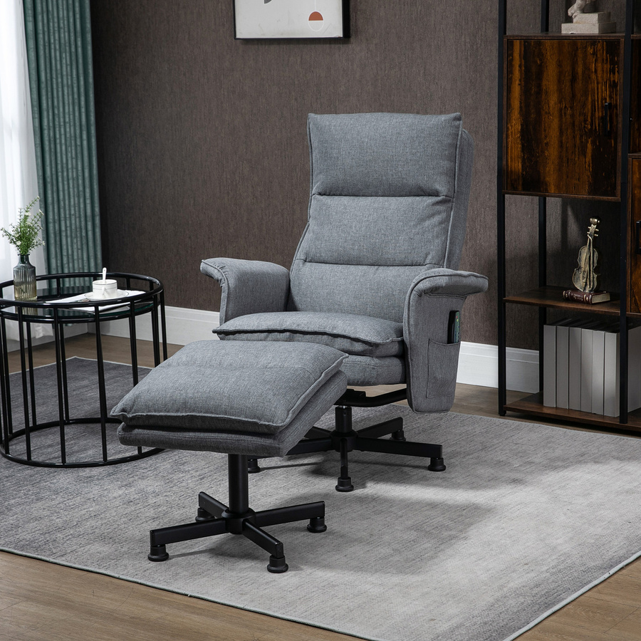 HOMCOM Massagesessel mit Fußhocker in Grau mit Leinenoptik, elektrischer Relaxsessel mit Fernbedienung, drehbar und mit Stahlrahmen - Bild 2