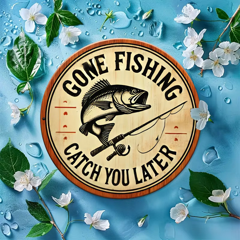 Potdemiel Retro Wandkunstschild aus Metall Gone Fishing Catch You Later Multicolor B/H: 20,32 x 20,32 cm - Bild 6