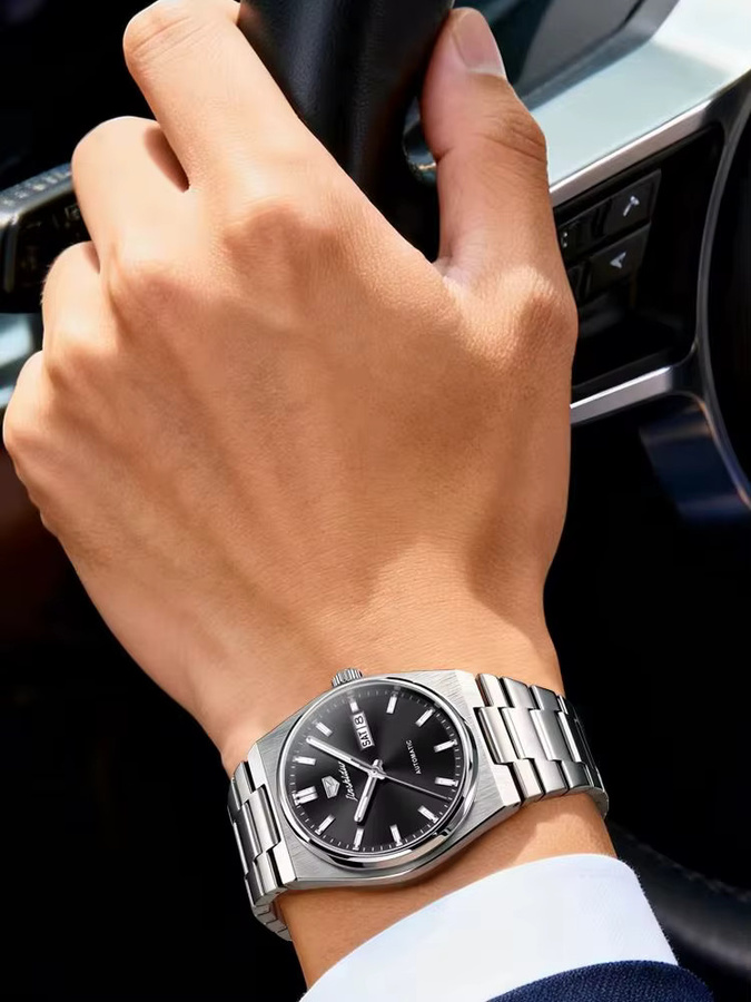 JSDUN Armbanduhr, Mechanisch, Edelstahl, Herren, Schwarz, Braun - Bild 7