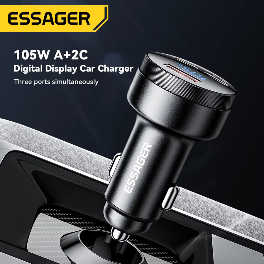 Essager USB C Autoladegerät 105 W Schnellladung PD3.0 QC4.0 Schwarz - Bild 2
