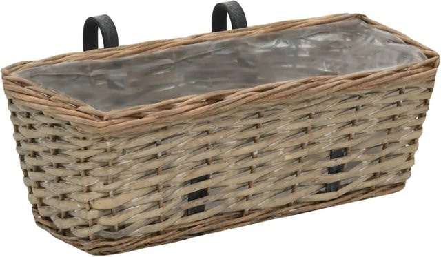 vidaXL Balkon-Blumentöpfe aus Weide mit PE-Auskleidung, 2 Stück, Braun, Durchmesser: 40 cm - Bild 1
