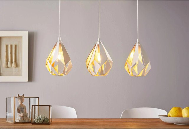 Eglo Hängeleuchte Carlton 1 moderne 3-flammige Pendelleuchte aus Metall in Weiß-Gold mit E27 Fassung - Bild 1
