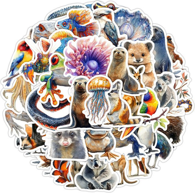50 Stück australische Tier-Graffiti-Aufkleber von YourLife Store, wasserfeste Dekoration in Multicolor und Weiß für Wasserbecher und Telefone - Bild 1
