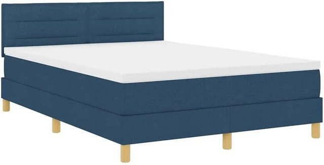 vidaXL LED Boxspringbett mit Matratze in Blau, Hybrid-Konstruktion mit USB-Ladeport und Unterbettbeleuchtung, B/T: 140 x 190 cm - Bild 1