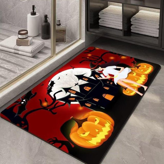 Halloween Bodenmatte aus Kristallsamt in Schwarz, rutschfest und schmutzabweisend, B/B: 80 x 100 cm - Bild 1
