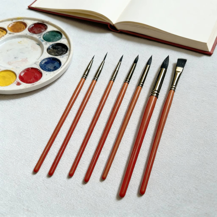 8-teiliges professionelles Künstler-Aquarellpinsel-Set mit braunem Holzgriff und schwarzer runder Spitze - Bild 5