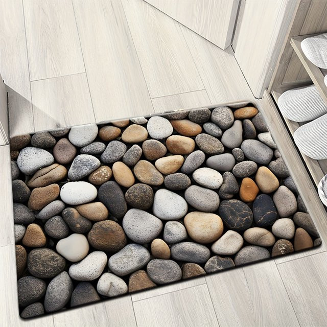 VIKAMA Kieselsteppich in Natur Optik, rechteckiger Teppich aus Polyester, rutschfest und pflegeleicht, Mehrfarbig, B/T: 60 x 40 cm - Bild 1