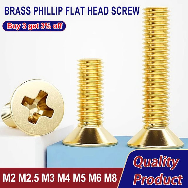 EDGAR GARY Phillips Senkkopfschrauben aus Messing in Gold, M2 bis M8 - Bild 1