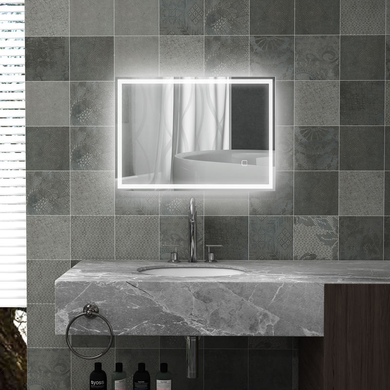 HOMCOM LED-Badezimmerspiegel Wandspiegel mit Touchschalter, IP44, Rechteckig, Silber/Weiß, B: 80 cm, H: 60 cm - Bild 2