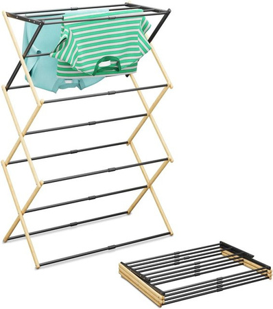 Relaxdays Wäscheständer aus Holz in Schwarz, klappbar und verstellbar, H x B x T: 107 x 43 x 37 cm