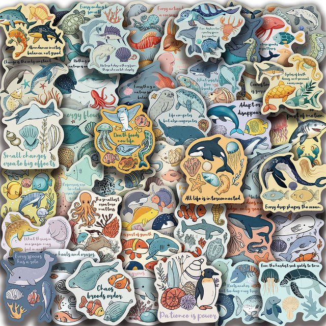 Rspctou Cartoon Meeresbewohner Aufkleber Set, wasserfeste Dekoration für Handyhüllen, Laptops und Skateboards, Multicolor - Bild 1