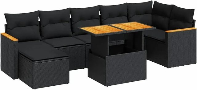 vidaXL 8-teilige Garten-Sofagarnitur aus Poly-Rattan und Akazienholz in Schwarz mit Kissen - Bild 1